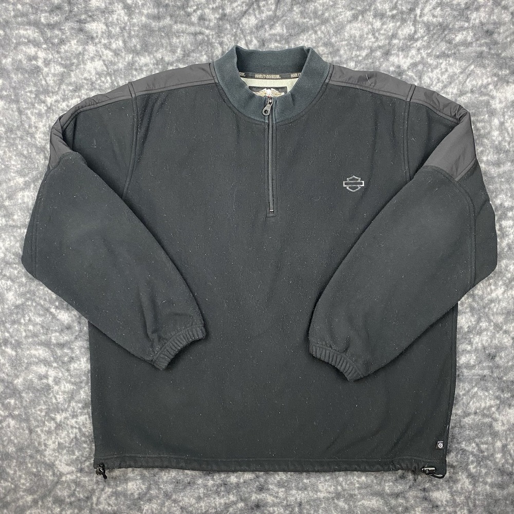 Harley Davidson Qtr Zip Fleece Jacket Mens XL Black Pullover Bar Shield FXRG